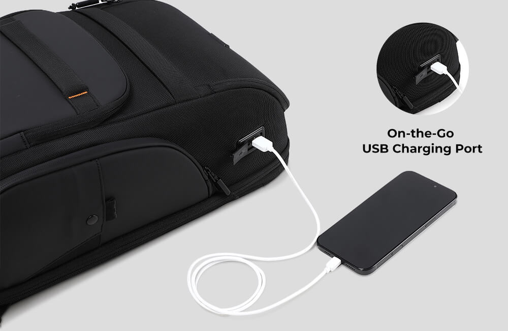 Cinomadist Laptop Backpack Core 25L with built-in USB charging port for convenient mobile device charging on the go.