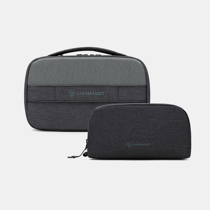 Two gray carrying cases with Cinemadist branding on a light gray background