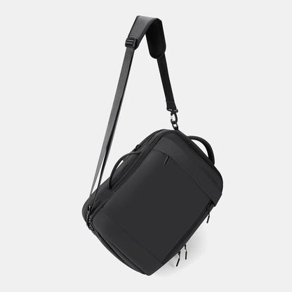 Travel Expandable Backpack Pro converted into a professional single-shoulder briefcase mode using the included premium shoulder strap.