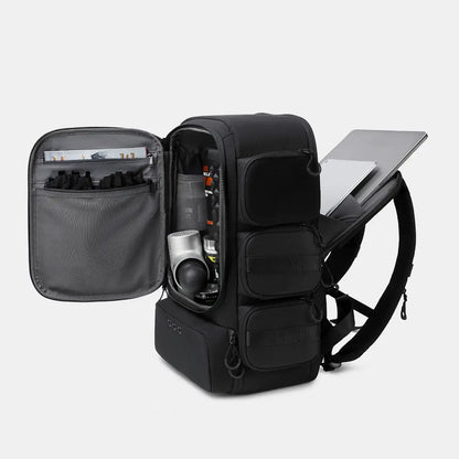 Cinomadist Gym & Training Backpack Pro 29L open showing laptop, water bottle, massage gun and gym essentials