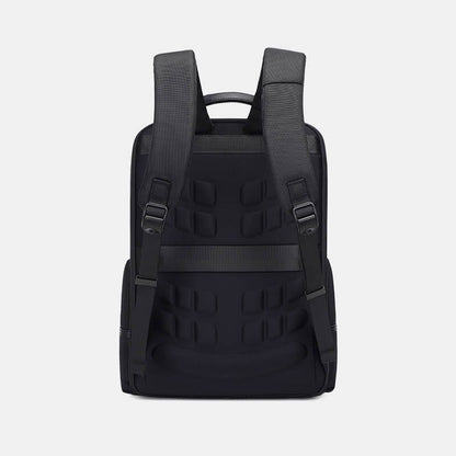 Black backpack with tactical design on a white background