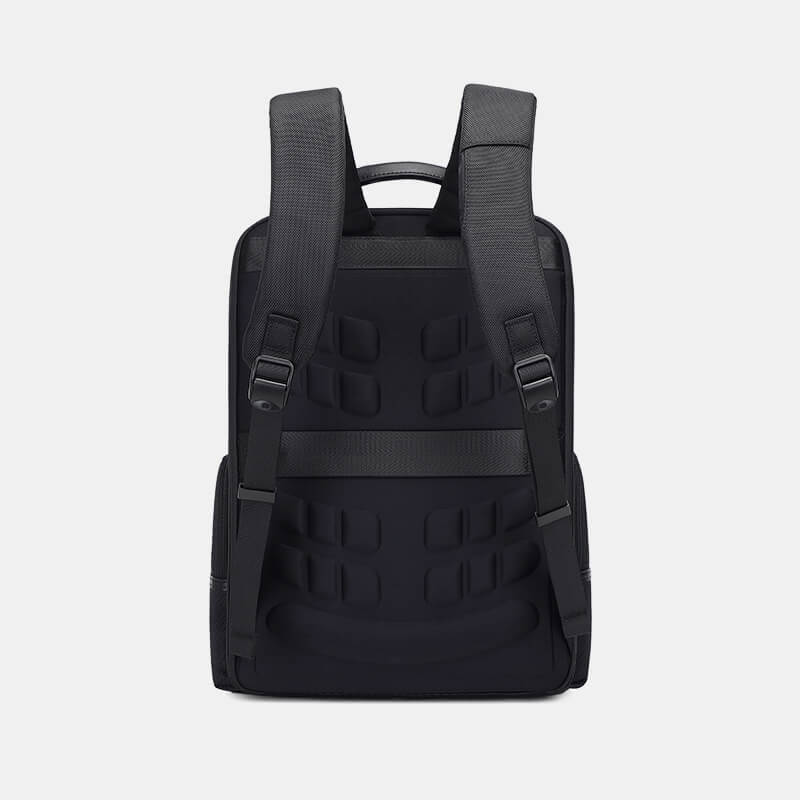 Black backpack with tactical design on a white background