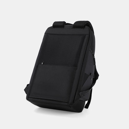 Black backpack on a light gray background